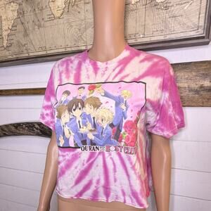 Funimation Ouran High School Host Club Pink White Tie-Dye Graphic T-Shirt L Crop